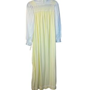 Vintage Christian Dior I. Magnin Butter Yellow White Floral Trim Nightgown READ